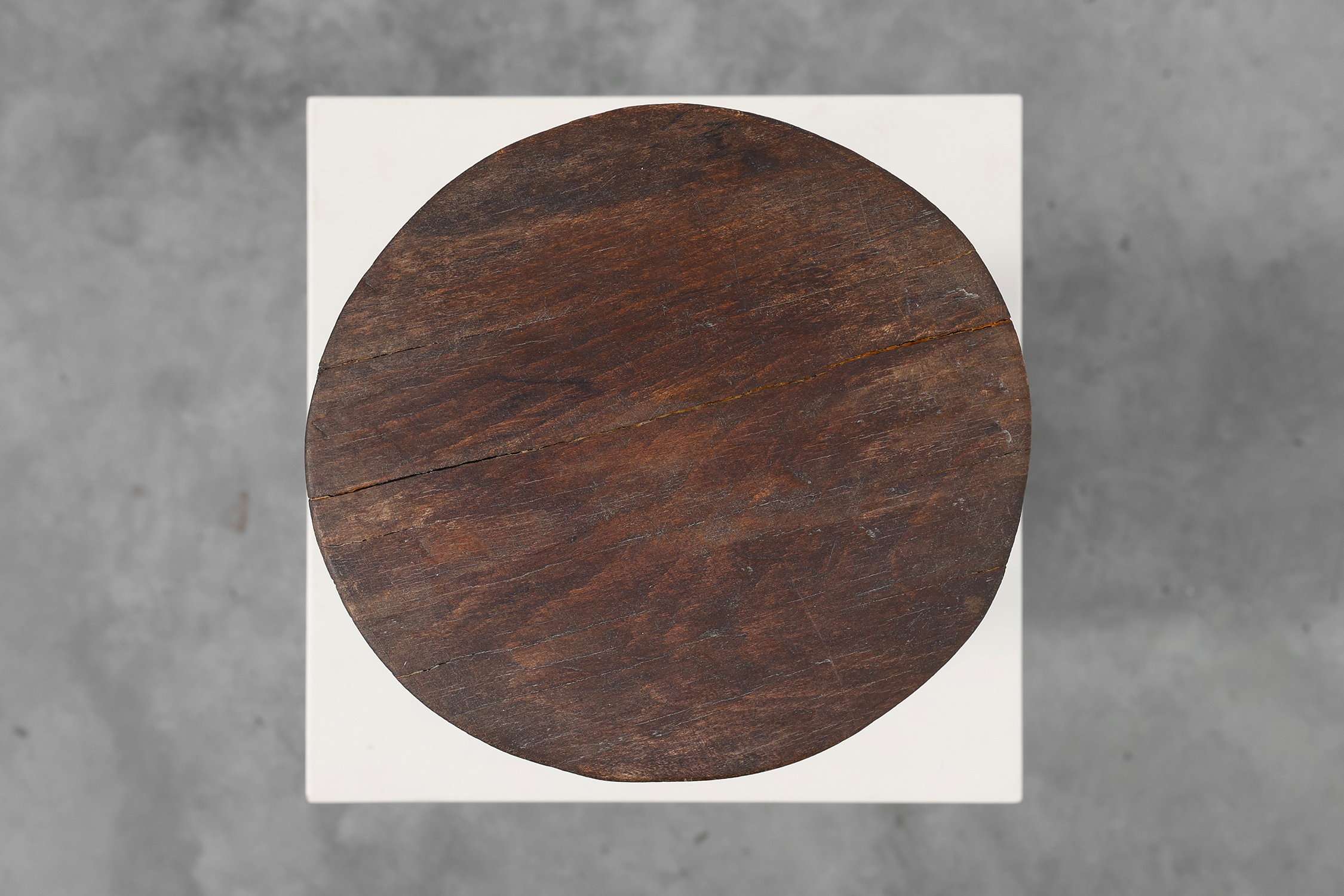 Rustic oak wooden tripod stool, France, ca. 1900thumbnail